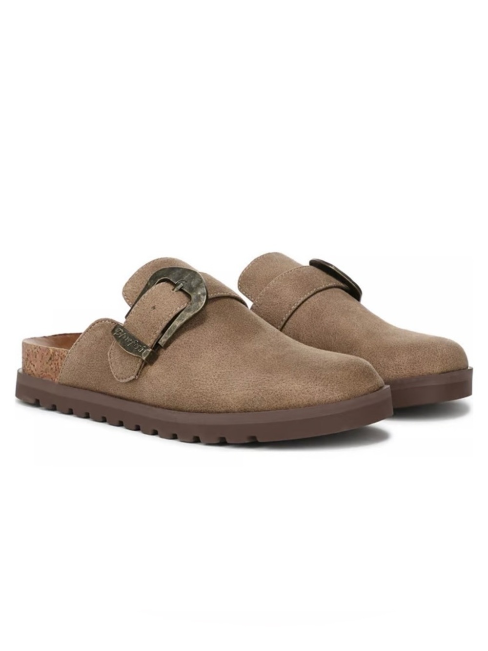 Blowfish Taupe Suede Buckled Clog Mules